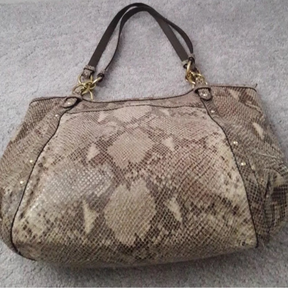 COACH ALEXANDRA gray snake print shiny  suede leather tote shoulder bag tote